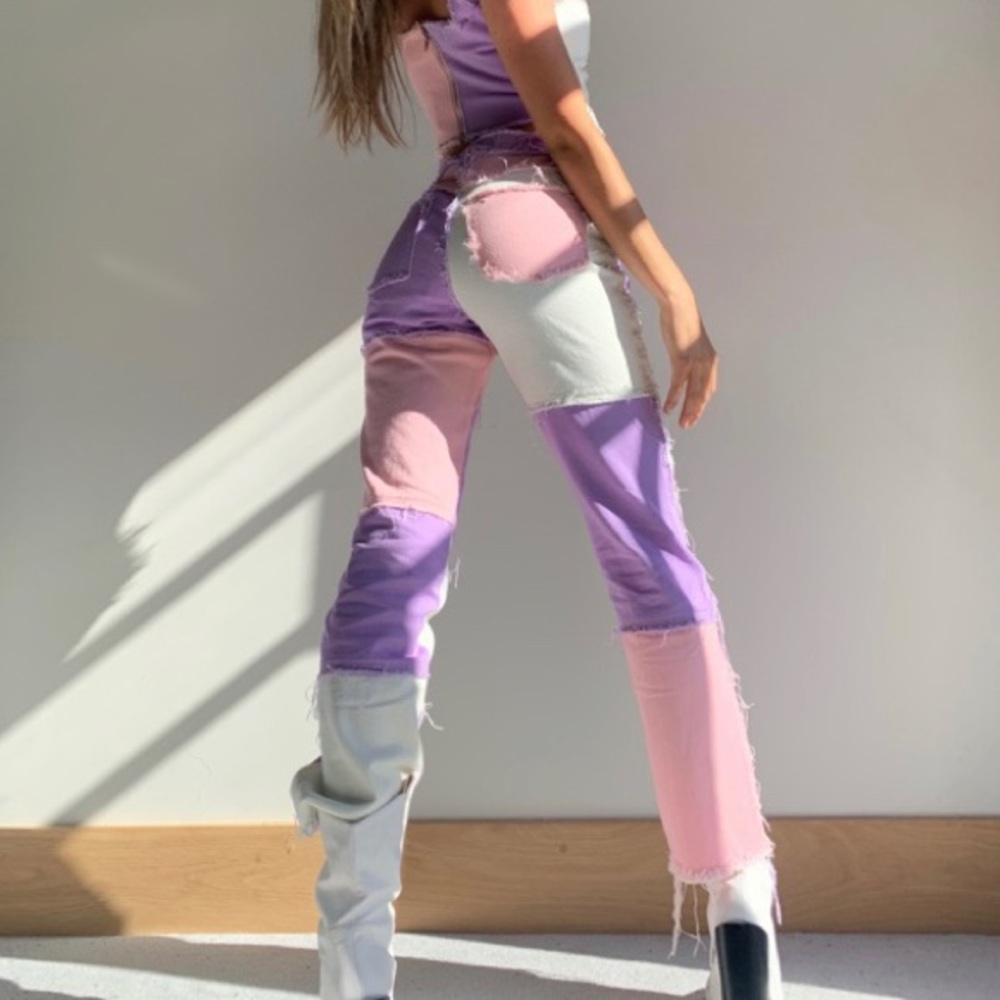 PASTEL PATCHWORK DENIM BOYFRIEND JEANS